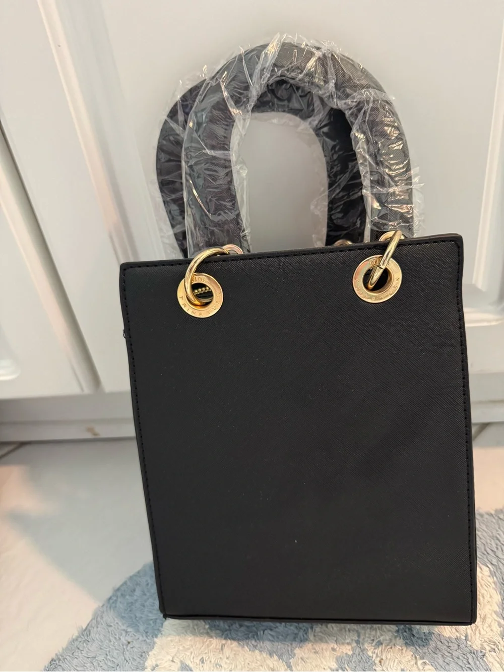 Trina Turk Black Crossbody Tote with Gold Hardware
